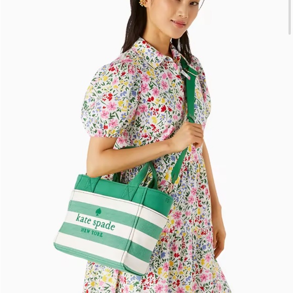 kate spade jett small tote yellow stripes canvas - Picture 9 of 9